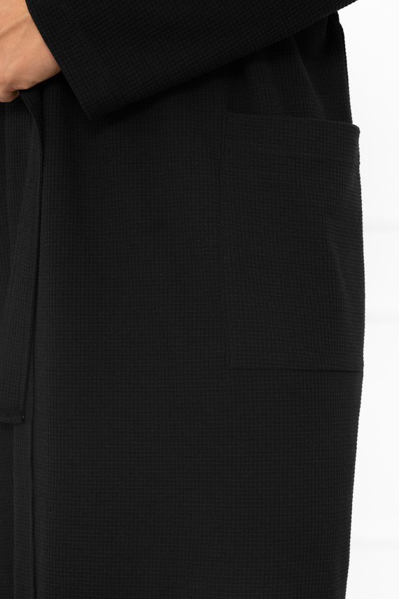 Bono Herren Bademantel Italian Fashion schwarz - mit Gürtel, geprägtes Muster, elegant und bequem