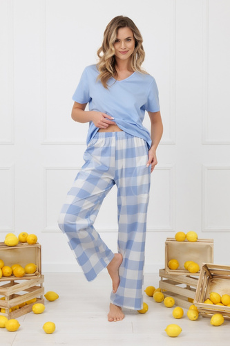 Damen Pyjama MIKA Italian Fashion 100% Baumwolle lange Hose