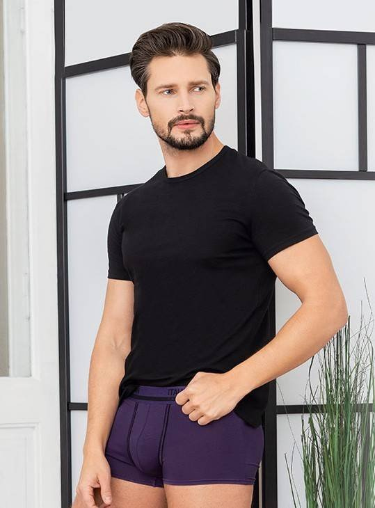 Ikar Herren Kurzarm-T-Shirt Italian Fashion - schwarz 