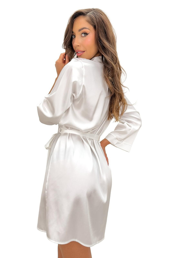 Donna Ariela Damen Satin-Bademantel ecru mit Spitze