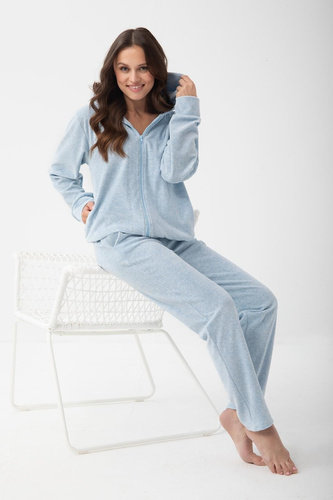Damen-Jogginganzug 1308 Luna aus Baumwoll-Velours mit Kapuze Komfort - Blau