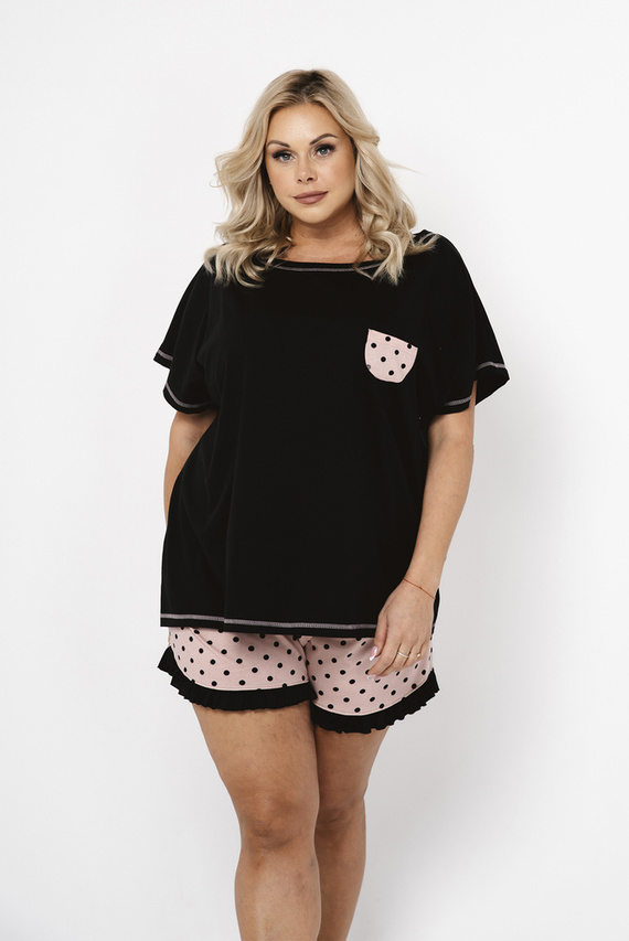 Buscato Damen-Schlafanzug mit kurzen Ärmeln, Shorts Italian Fashion- print/schwarz