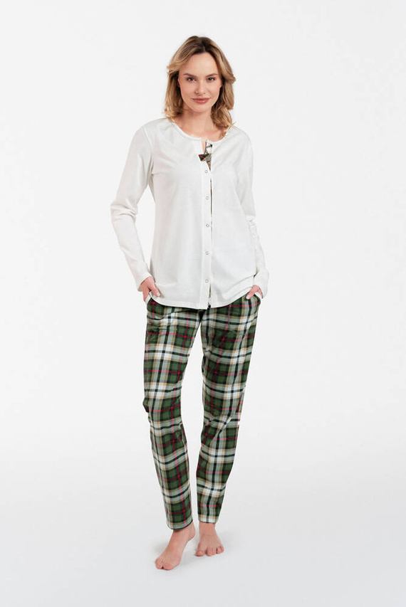 Asama Unbuttoned Ladies' Pyjamas lange Ärmel, lange Hosen Italian Fashion - ecru/print