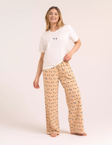Damen-Pyjama Moraj PDD4300-022 ecru, Baumwolle, lange Hose