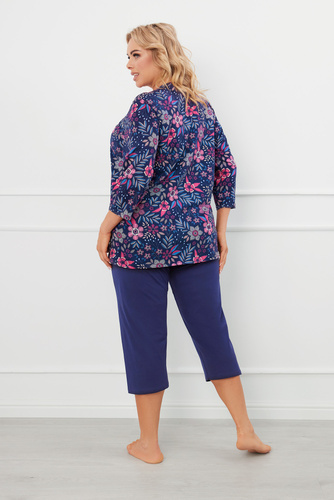 Topana Damen Schlafanzug 3/4 Ärmel, 3/4 Hose Italian Fashion - print/green 