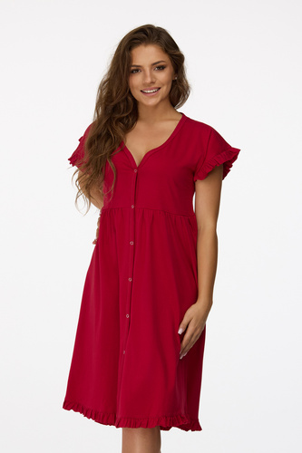 Ja. 22 Senizo Burgunderrotes Umstandsnachthemd – 100 % Baumwolle, kurze Ärmel, Druckknöpfe zum Stillen