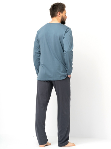 Herrenpyjama Key MNS 627 grau – Baumwolle, lange Ärmel, klassischer Schnitt