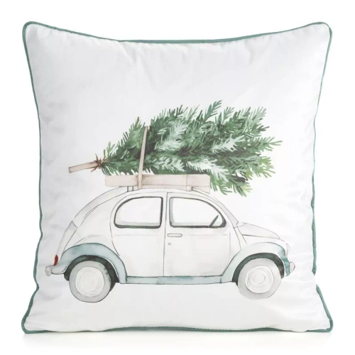 CHP382 Eurofirany Weihnachtskissenbezug 45x45 Samt mit Druck und Paspelierung