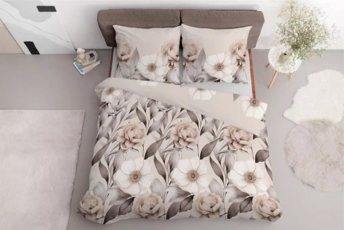 5220 A Satinbettwäsche mit schattierten Blumen Detexpol Beige