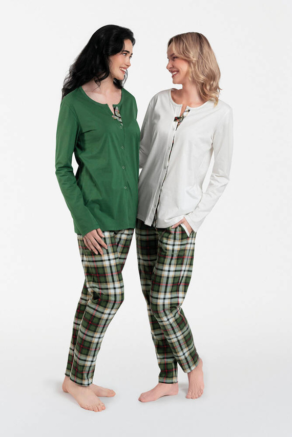 Asama Ungeknöpfter Damenpyjama langarm, lange Hose Italian Fashion grün/print 