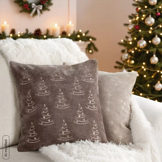 CHP308 Eurofirany Weihnachtskissenbezug 45x45 mit 3D-Pailletten Sternen beige