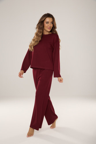 886 Butter Damen-Trainingsanzug von De Lafense - Homewear aus 'Butter'-Strick, bordeauxrot