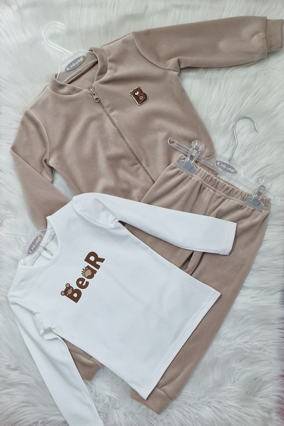 Bär Kinder-Samt-Trainingsanzug Bambarillo beige | Weiches Set