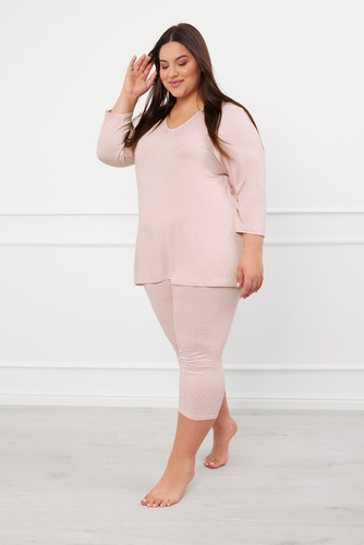 Puntini Damen 3/4 Schlafanzug Italian Fashion - puderrosa