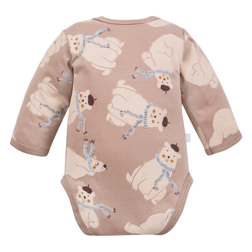 Beary Cool Eevi Baby-Body – Baumwolle, lange Ärmel, Umschlag, Teddybär-Aufdruck
