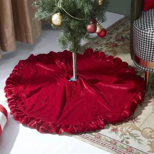 Weihnachtsbaumteppich 80 cm, burgunderroter Samt NL24 – ein eleganter Abschluss der Weihnachtsdekoration