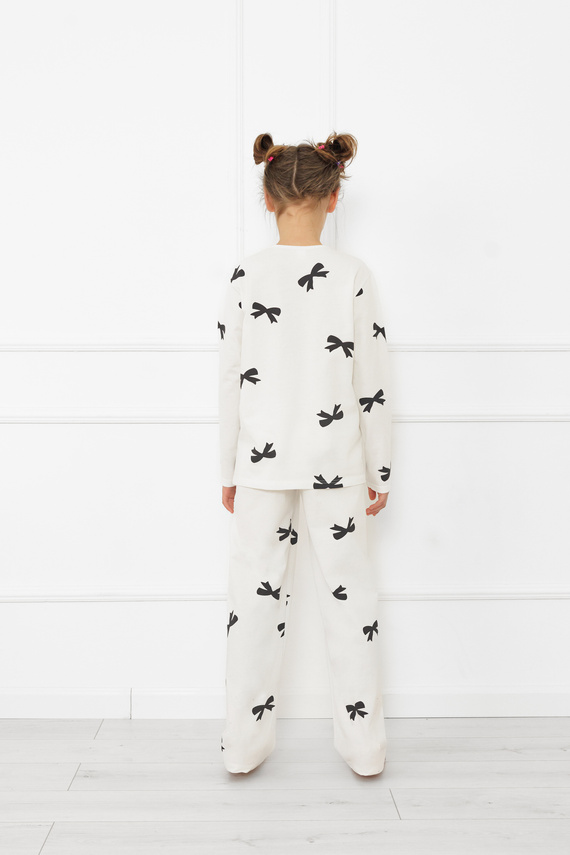 Mädchen-Pyjama Fiocca- ecru, Baumwolle, lange Ärmel und Hose Italienische Mode 