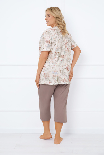 Ermida Damen Schlafanzug mit kurzen Ärmeln, 3/4 Hose Italian Fashion - print/cappuccino 