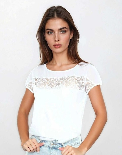 Elegante Damenbluse Trisha Eldar | Elastische Viskose + Tüll-Mesh & florale Spitze | Für Büro, Abend & besondere Anlässe
