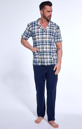 318/54 Cornette Herren-Pyjama mit Reißverschluss, Marineblau