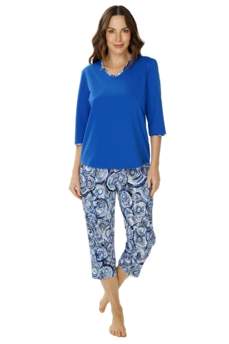 86670 Irene Damen-Pyjama Möwe, blau bedruckt