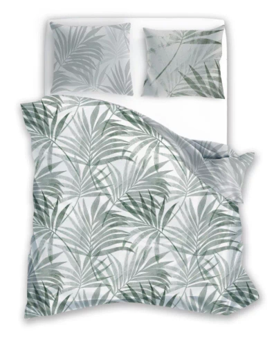 Milargo Verde 004 Satinbettwäsche mit Faro-Blättern, grau