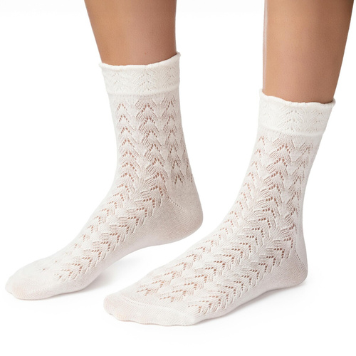 Steven 205 – Damen Ajour-Socken aus Baumwolle ecru 002