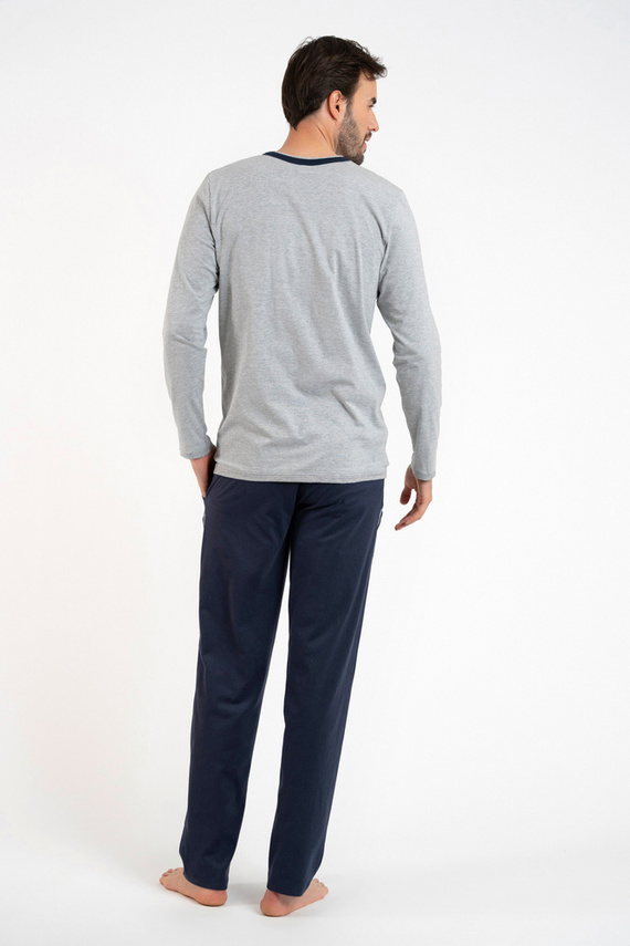 Zbyszek Herren Schlafanzug langarm, lange Hose Italienische Mode - melange