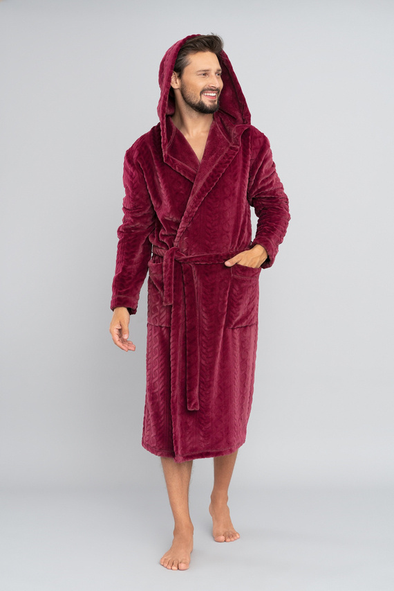 Zygmunt Herren Bademantel mit Kapuze Italian Fashion- burgunderrot 