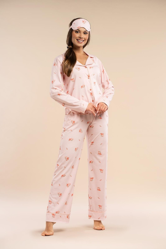 Damenpyjama MK 39 Rose Devotion Belle Reverie, rosa – Baumwolle, mit Knöpfen zu schließen