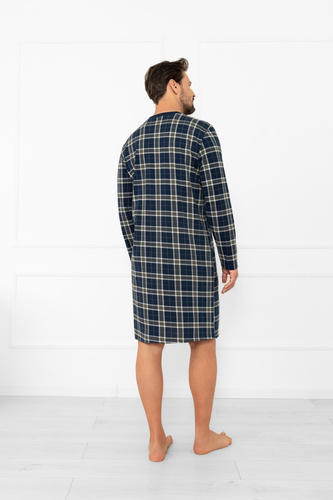 Herren Nachthemd Andreas - Baumwolle, langarm, Karo Italian Fashion