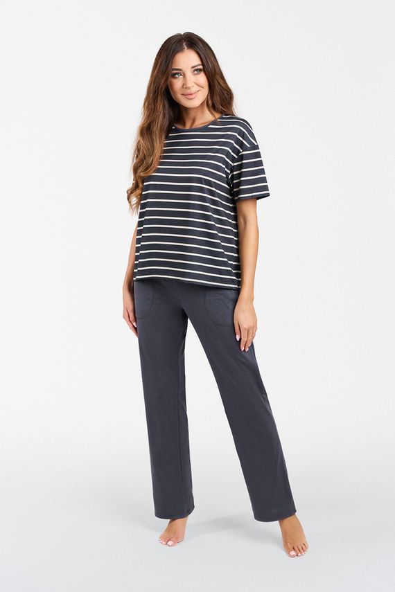 Betty Damen Schlafanzug kurzarm, lange Hose Italian Fashion - graphite/graphite print