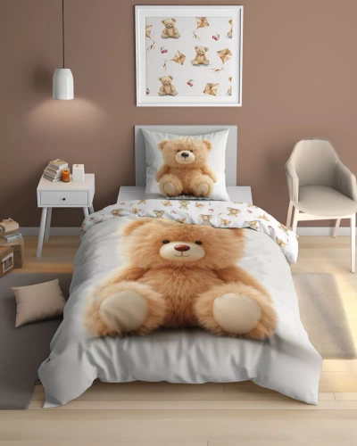 5416 Ein Teddybär. Baumwollbettwäsche, die im Dunkeln leuchtet. Detexpol