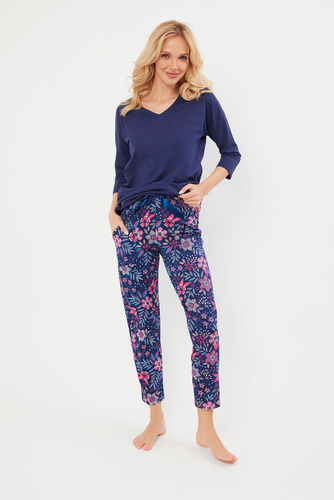 Folk Damen Schlafanzug 3/4 Ärmel, 7/8 Hose Italian Fashion - marineblau/print