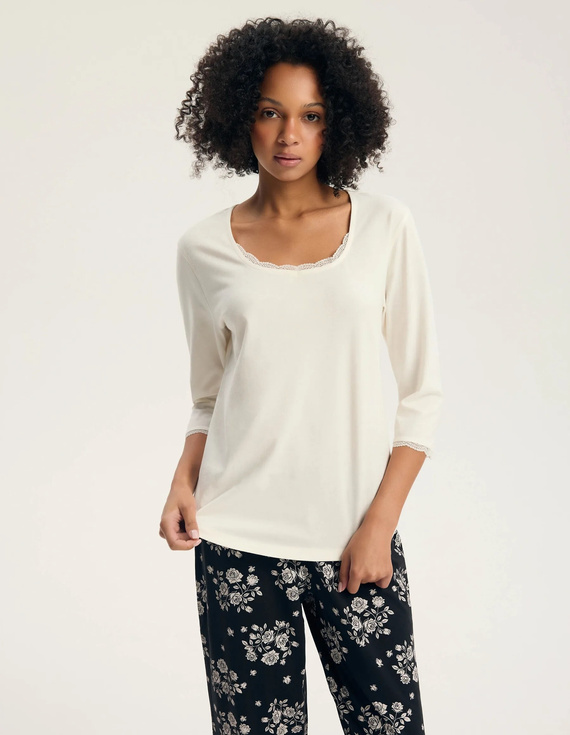 Henderson Greta 45423 Damen-Pyjama 100% Baumwolle 3/4-Arm Spitze Creme