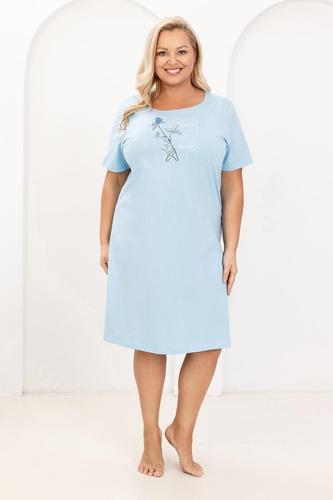 Damen Nachthemd Regina 172 aus 100% Baumwolle – Kurzarm, Rundhalsausschnitt, Print, Knielang, Atmungsaktiv & Bequem