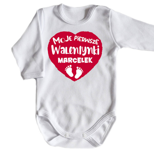 SKU N070 „Mein erster Valentinstag + Name“ Moocha Langarm-Body weiß