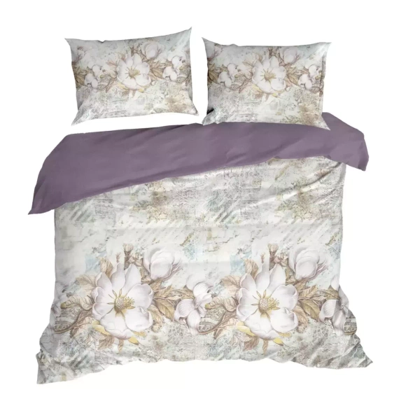 Frühling 26 Blumen Satinbettwäsche Eurovorhänge creme/lila