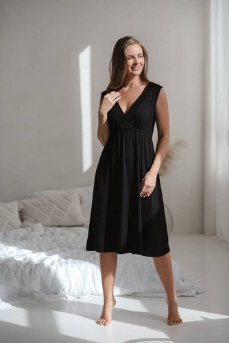 Star Light Umstands- und Stillnachthemd aus Milk&Love Bambus, schwarz