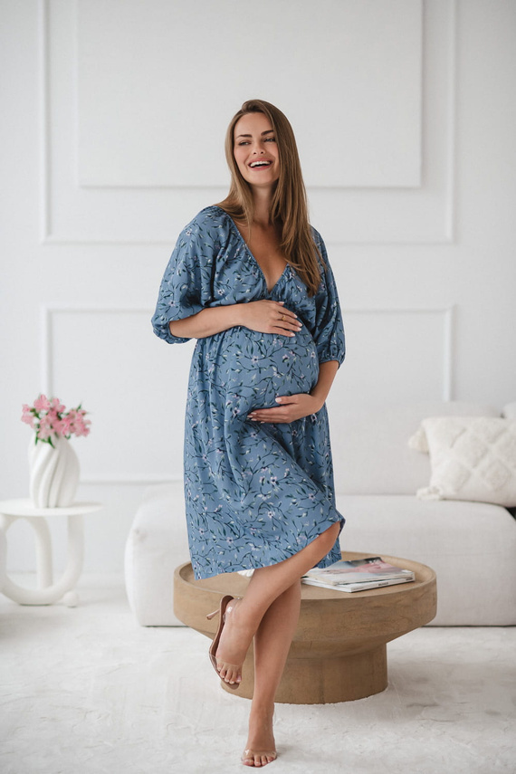 Milk Sun Milk&Love blaues Umstands- und Stillkleid mit Blumen