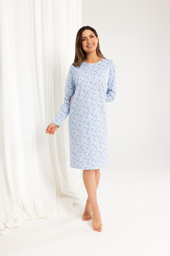 164 Regina Nachthemd, blau – Langarm, klassischer Schnitt, Komfort für kalte Nächte