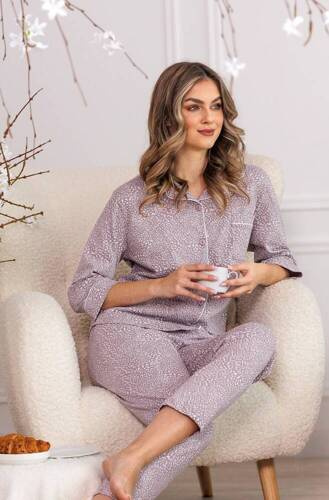 1546 Luiza Leveza Cappuccino Damen-Pyjama mit Reißverschluss