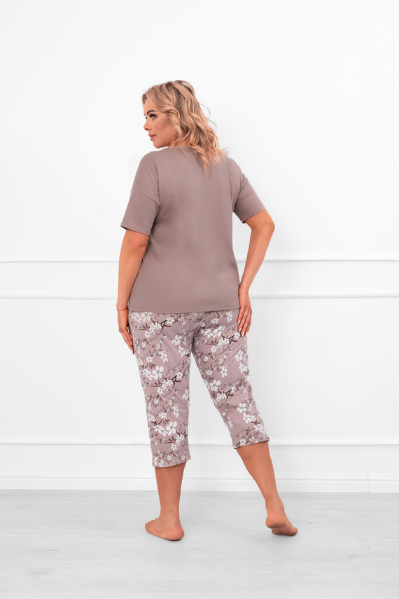 Damenpyjama Kimuri - Baumwolle, kurze Ärmel und 3/4 lange Hose mit Blumen Italian Fashion  