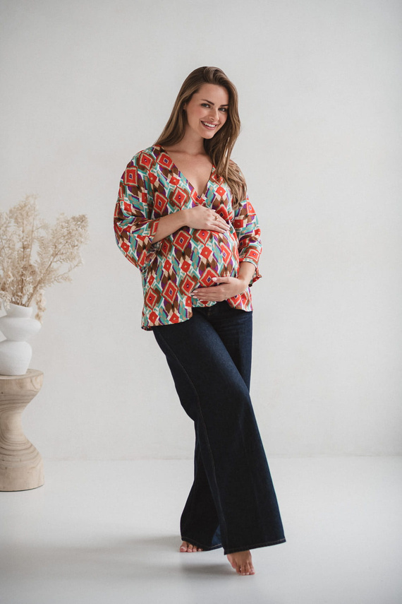 Bahama Mama Milk&Love Umstands-Stillbluse mit Boho-Print – Viskose, 3/4-Ärmel, Übergröße