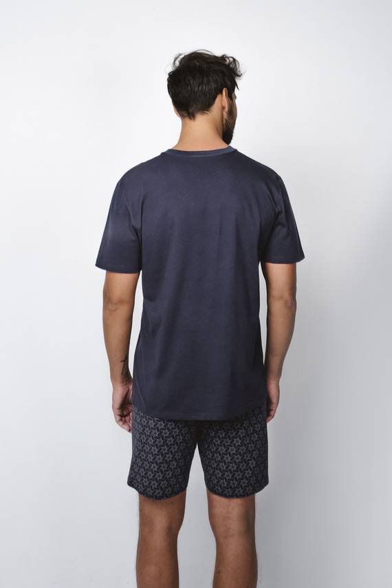 Diaz Herren Schlafanzug mit kurzen Ärmeln, Shorts Italian Fashion - navy blau/print