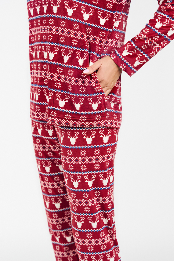 Island Fleece Damen Set Italienische Mode - burgunderfarbener Druck 