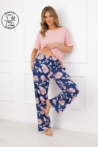 Damenpyjama Italian Fashion Ardizja Viskose Baumwolle Blumen Lang