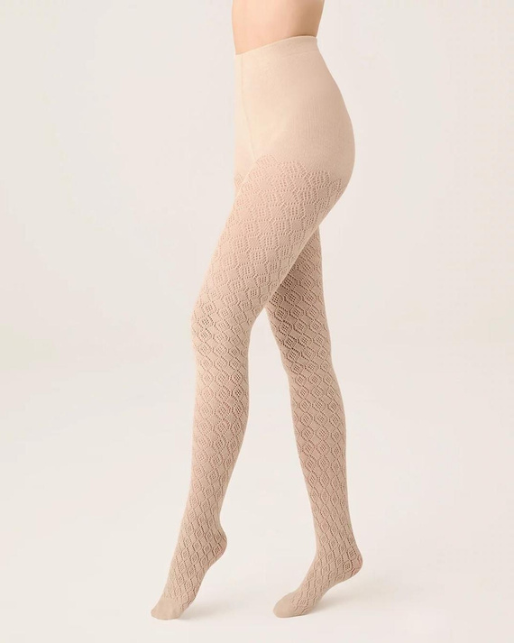Gabriella Cashmir Baumwollstrumpfhose wz.103 150 den latte – warm, mit Lochmuster