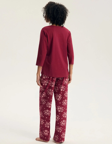 Henderson Greta 45423 Damen-Pyjama 100% Baumwolle 3/4-Arm Spitze carmine