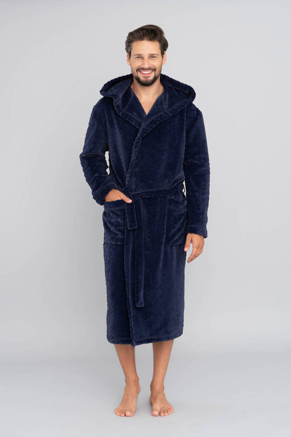 Zygmunt Herren Bademantel mit Kapuze Italian Fashion - navy blue 